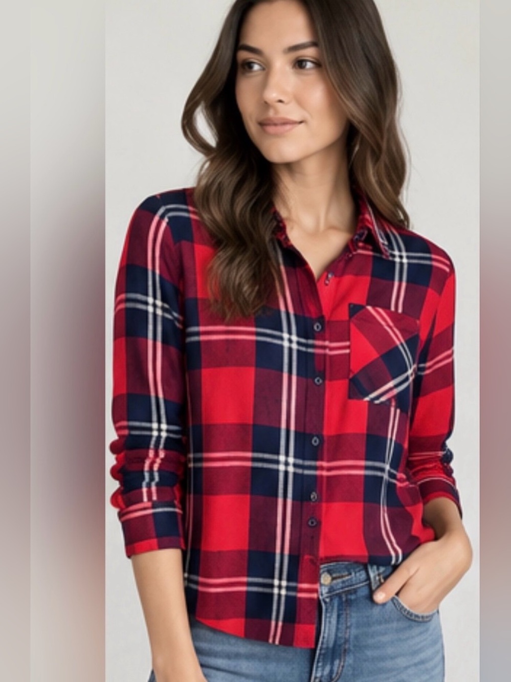 Woolrich Red & Navy Blue Plaid Button-Down Shirt Flannel - Women's XXL